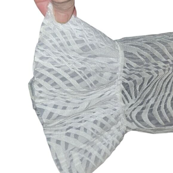 Sheer White Button-Down Blouse With Textured Abstract Pattern 3/4 Ruffled Sleeve - Picture 3 of 7